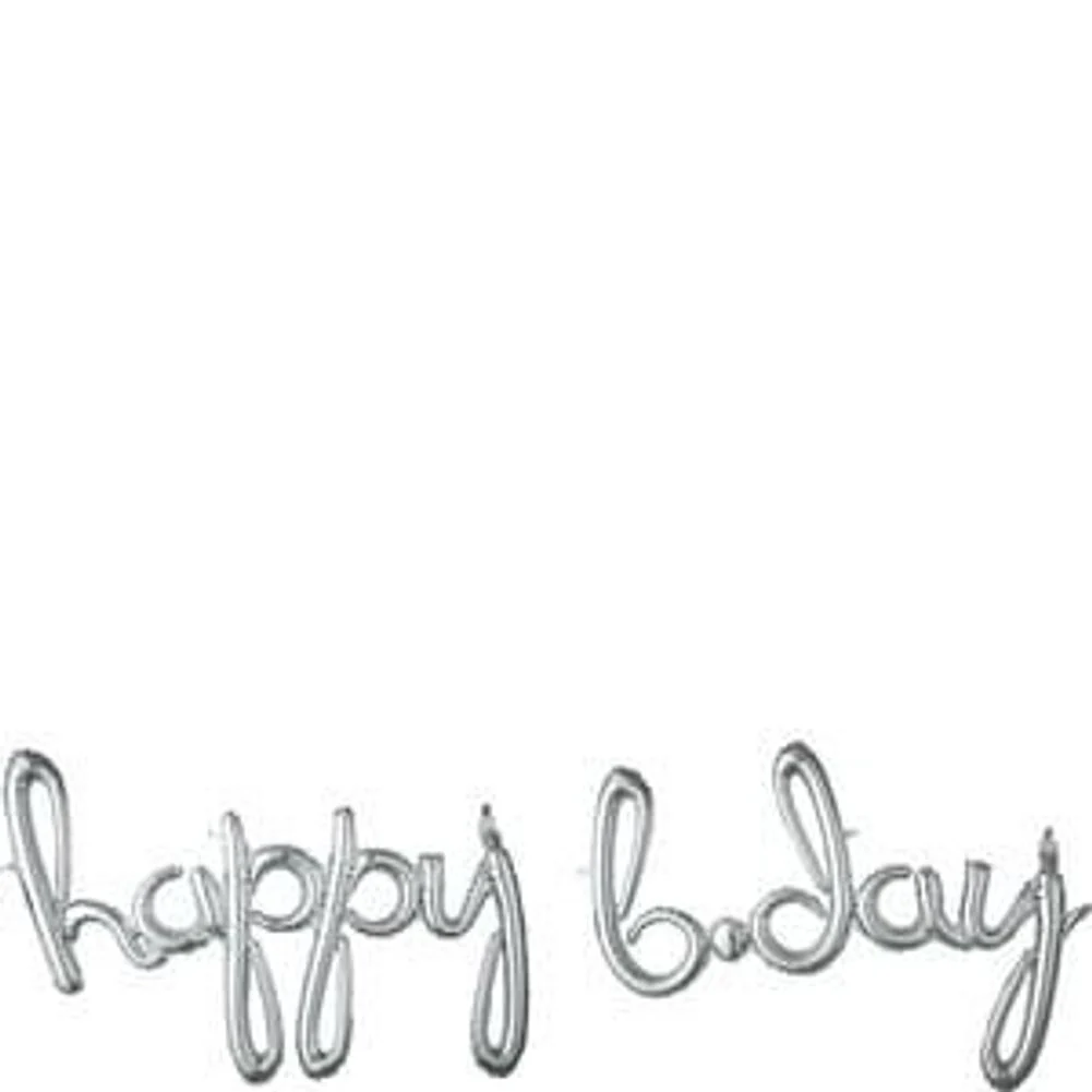 Script Phrase "Happy B-Day" Silver Balloon (1ct)