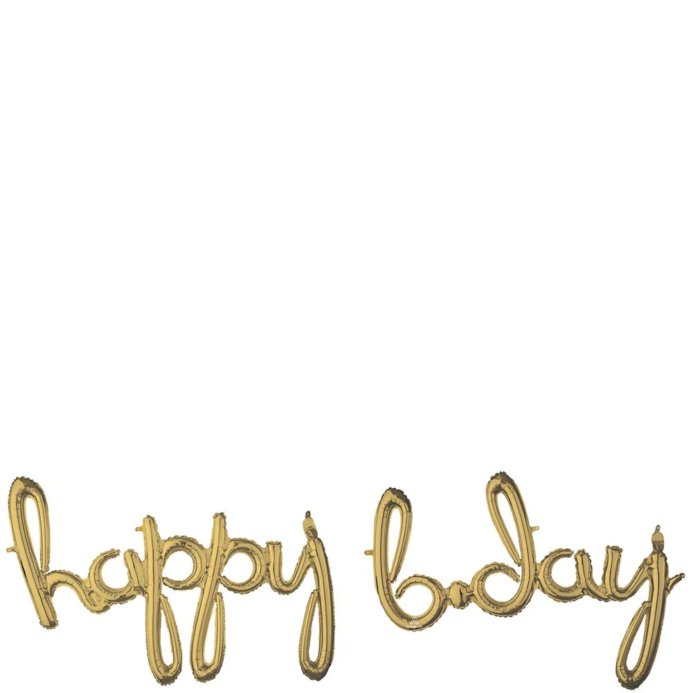 Script Phrase "Happy B-Day" White Gold Foil Balloon (1ct)