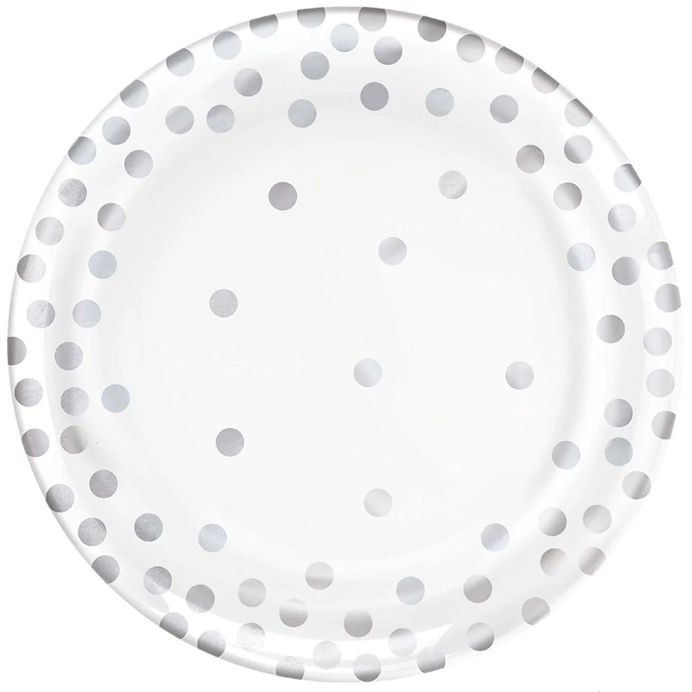 Silver Confetti Dots Round Plastic Dessert Plates (20 ct)