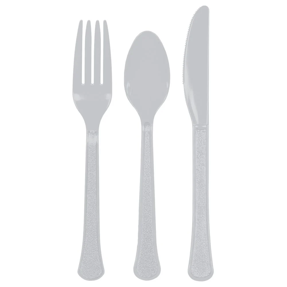 Silver Midweight Assorted Plastic Cutlery (24ct)