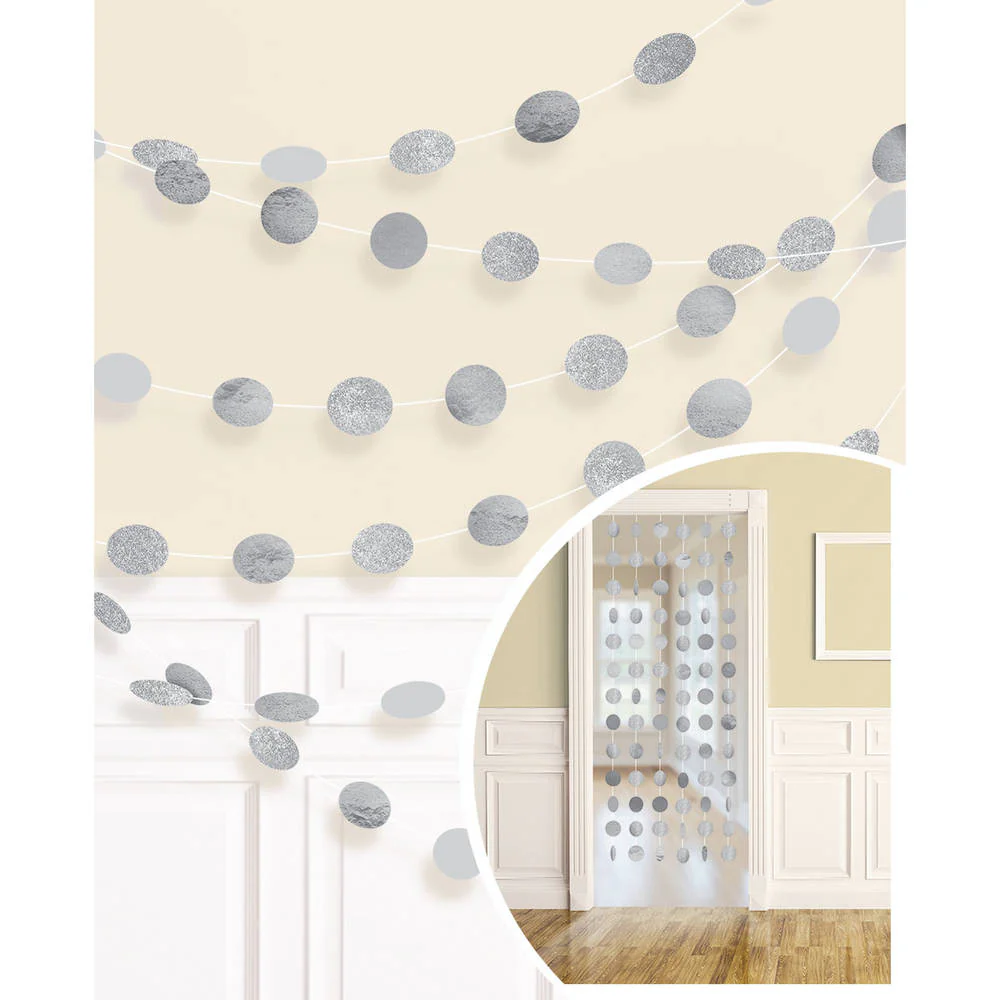 Silver Round Glitter String Garlands, 6ct