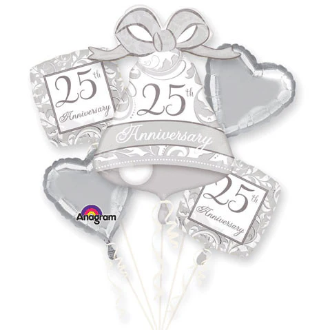 Silver Scroll 25th Anniversary Bouquet of Balloons (5pc)