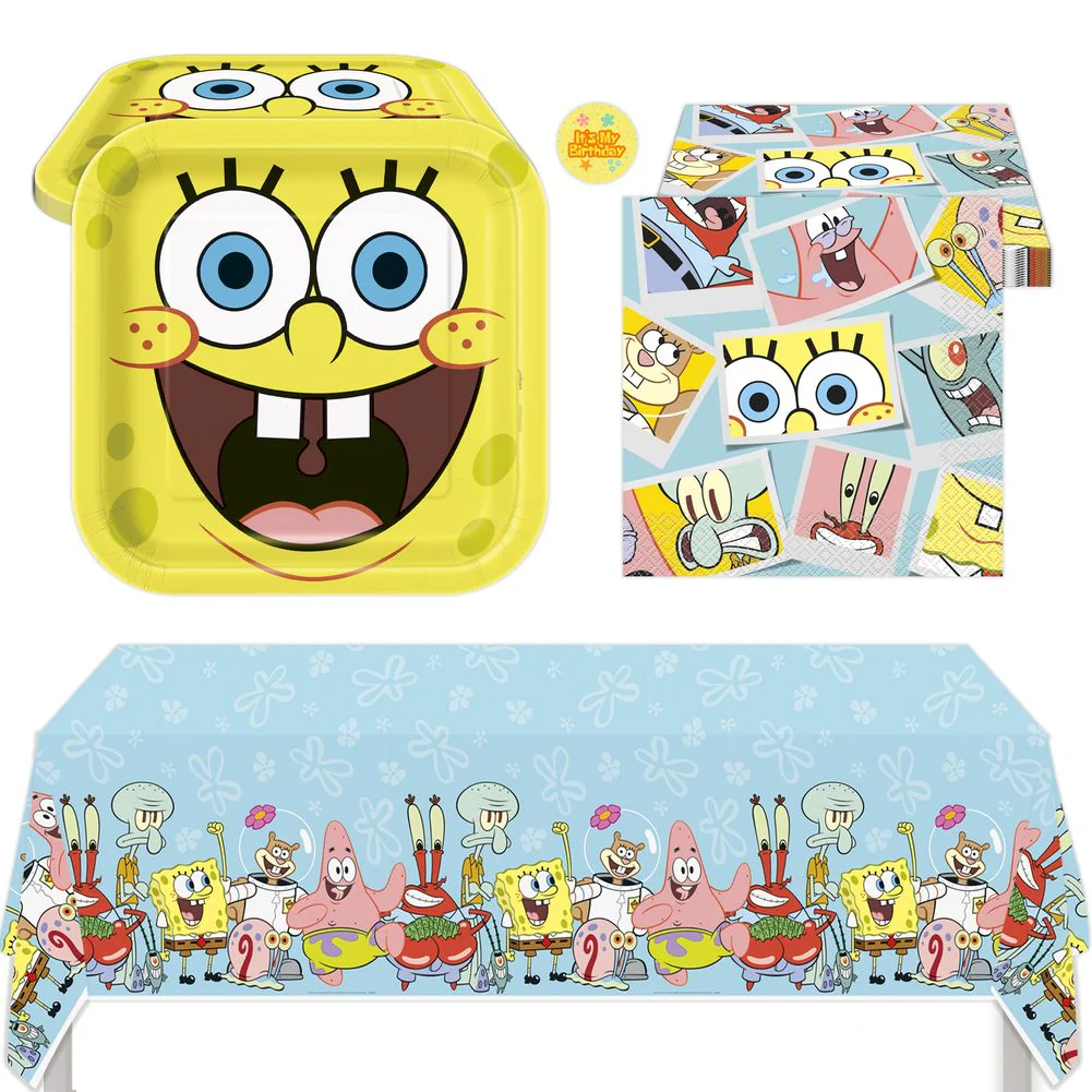 Spongebob Birthday Party Kit with Plates, Napkins, Tablecloth, & Sticker