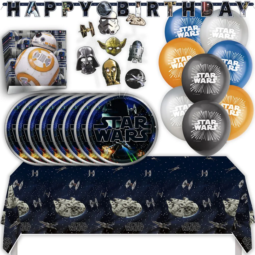 Star Wars Birthday Party Supplies with Tablecloth, Plates, Napkins, Balloons, Banner, Swirls, Star Wars Party Decorations, Fun Star Wars Birthday Kit for Parties & Themed Celebrations