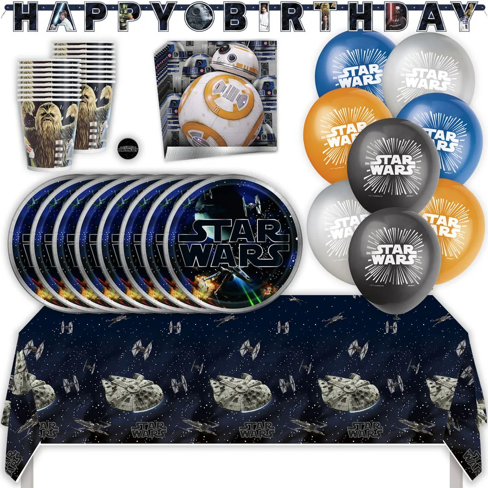 Star Wars Birthday Party Supplies with Tablecloth, Plates, Napkins, Cups, Balloons, Banner, & Sticker, Star Wars Party Decorations, Fun Star Wars Birthday Kit for Parties & Themed Celebrations