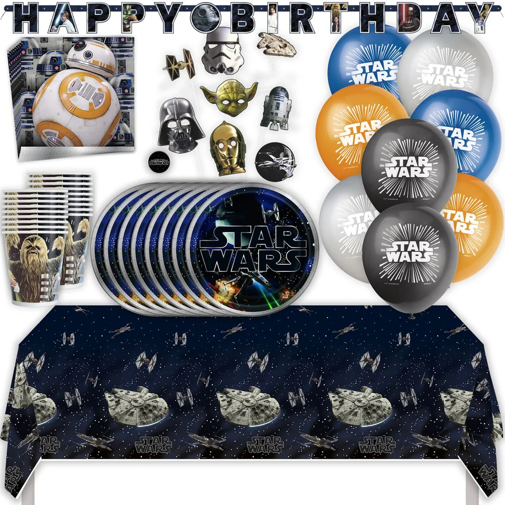 Star Wars Birthday Party Supplies with Tablecloth, Plates, Napkins, Cups, Balloons, Banner, Swirls, Star Wars Party Decorations, Fun Star Wars Birthday Kit for Parties & Themed Celebrations