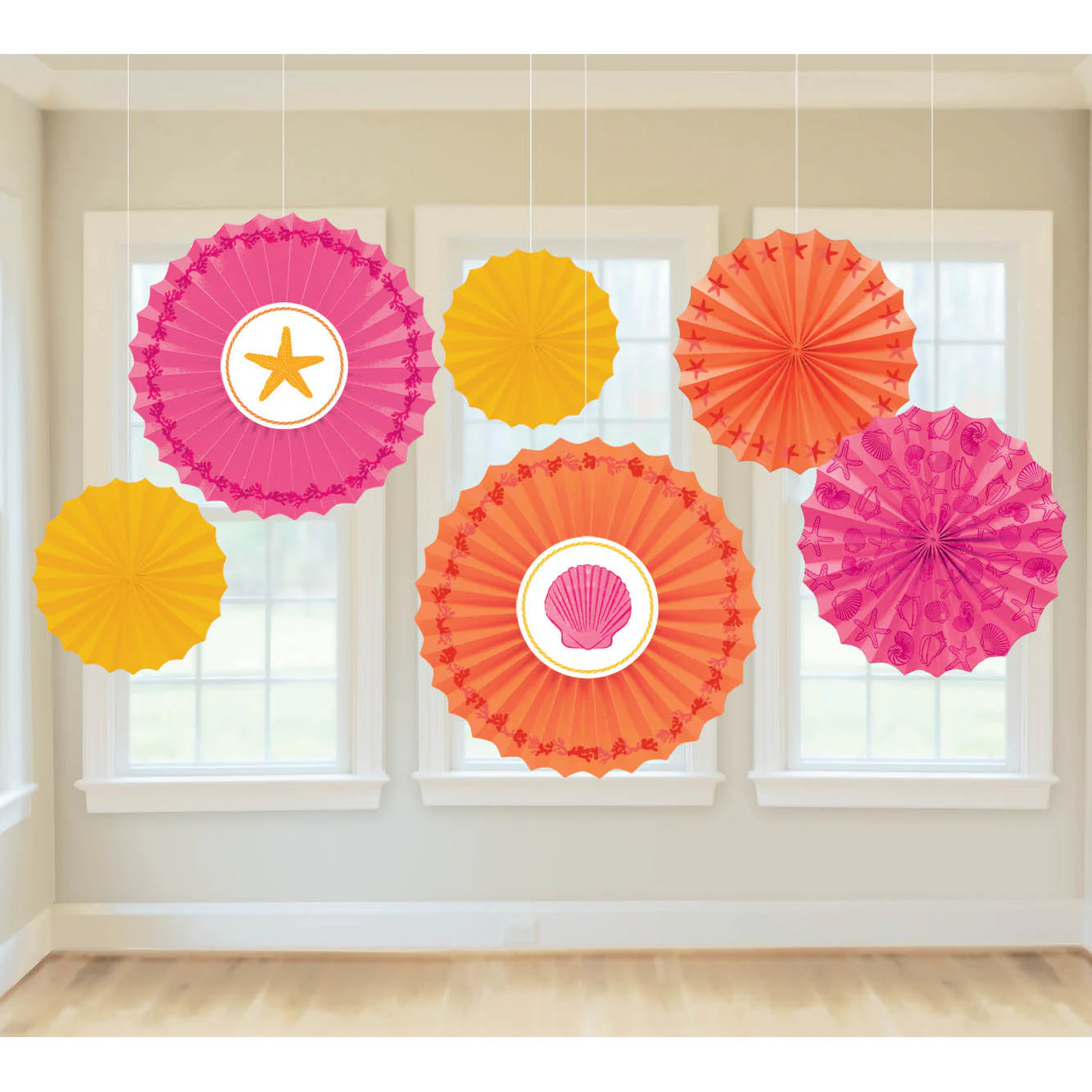 Summer Shells Paper Hanging Fans (7ct)