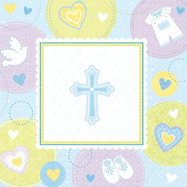 Sweet Christening Blue Beverage Napkins (16ct)