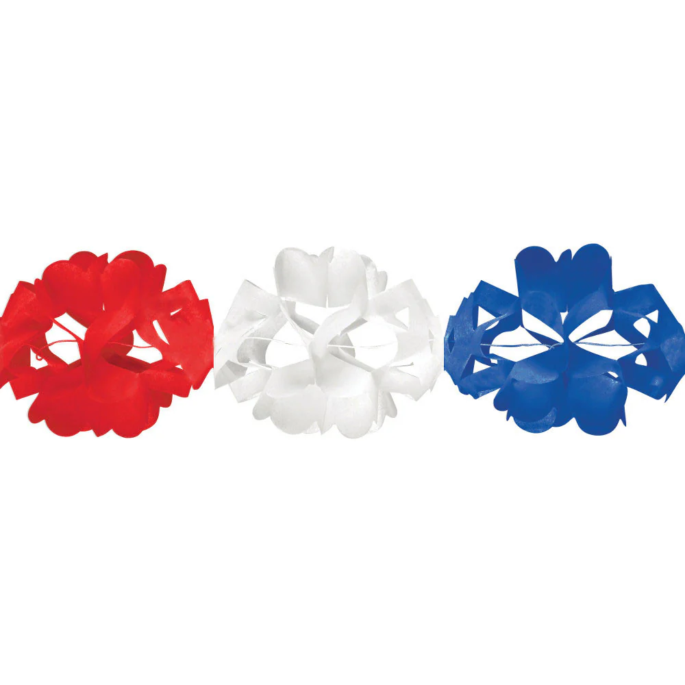 Tissue Garland, Diecut 10', Red, White & Blue