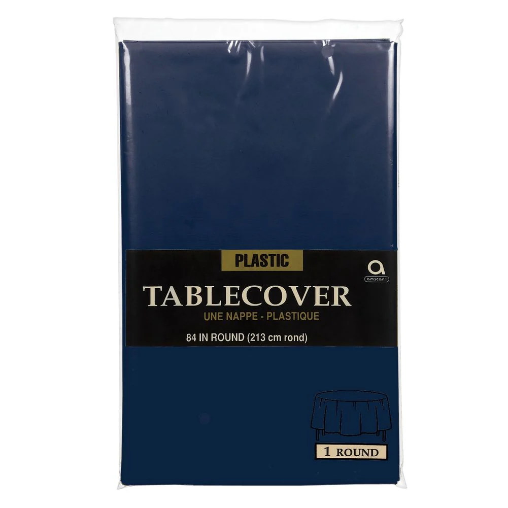 True Navy Round Plastic Tablecover - Image 2