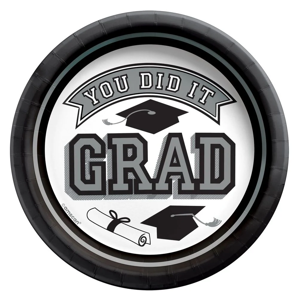 True To Your School Graduation 6.75" Round Plates Silver (20ct)