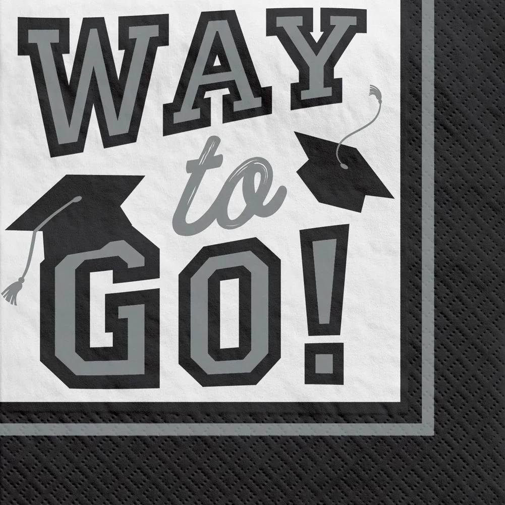 True To Your School Graduation Beverage Napkins Silver (40ct)