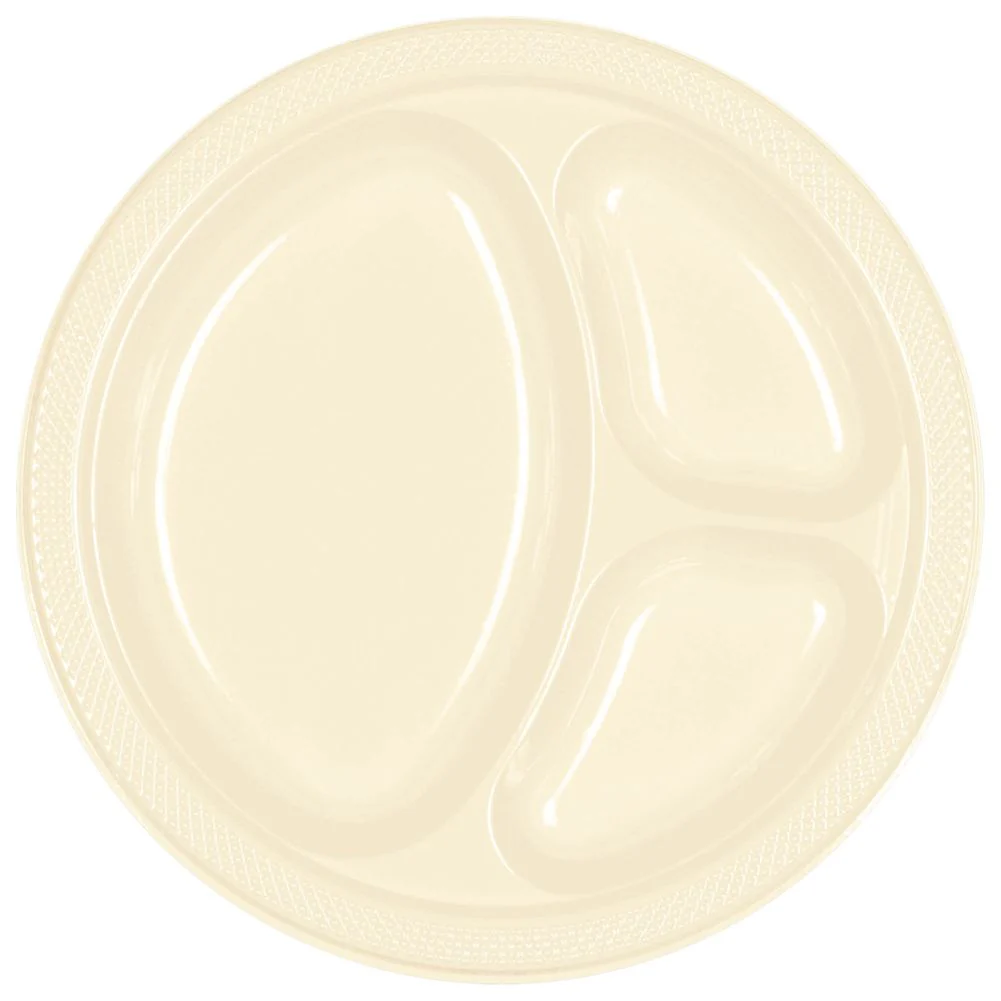 Vanilla Creme Divided Plastic Banquet Plates (20ct)