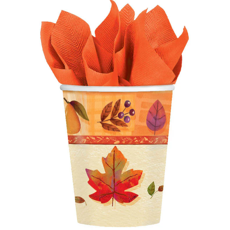 Watercolor Leaves 9oz Paper Cups (8ct)