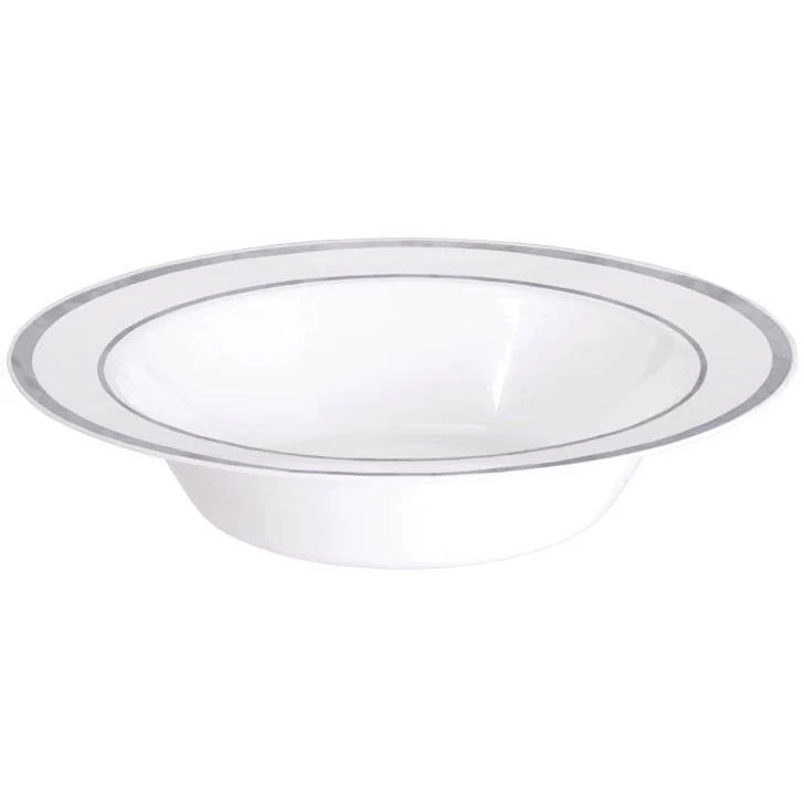 White Bowl w/Silver Trim, 12 oz.