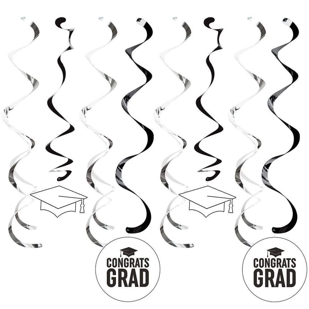 White Congrats Grad Hanging Swirls (8ct)