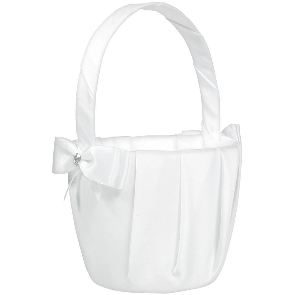 White Flower Basket w/White Bow
