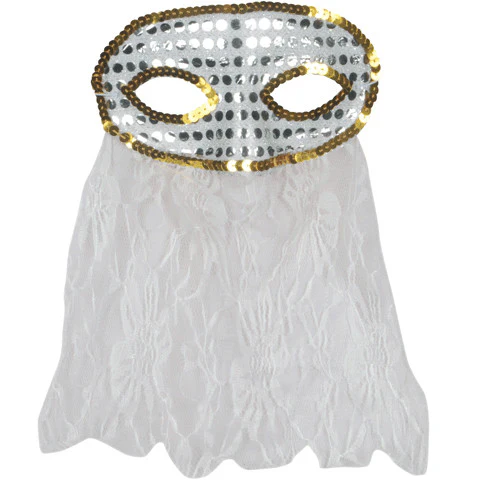 White Half Mask with Veil