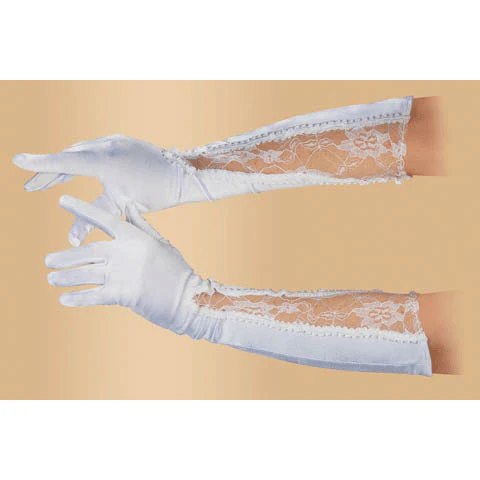 White Satin Gloves With Lace 18"